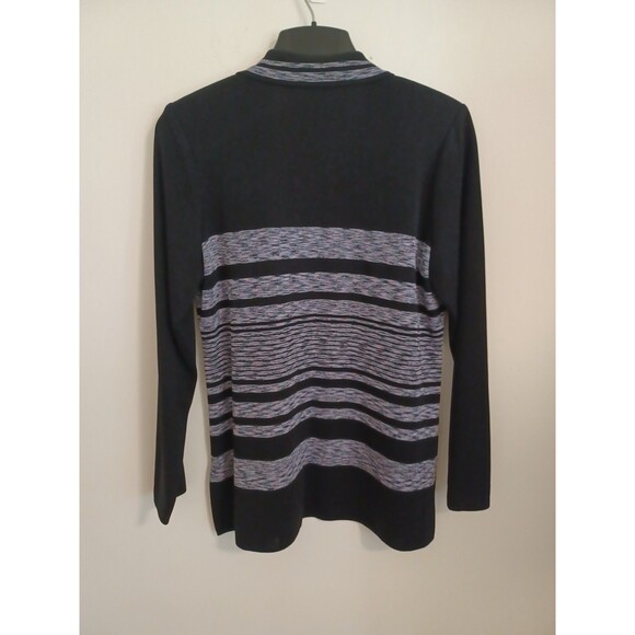 Exclusively Misook Sweater Open Front Cardigan M Church Career Black Purple - Picture 6 of 8